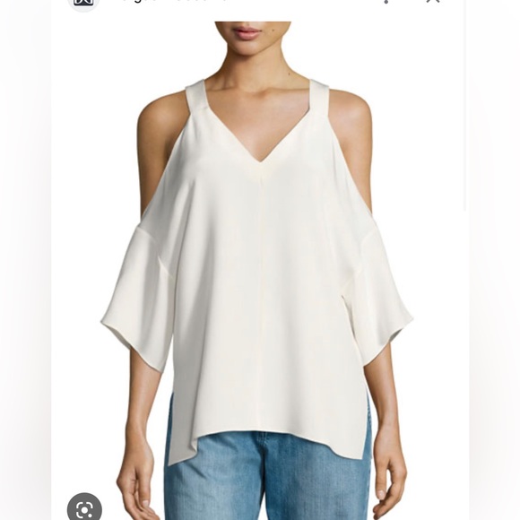 TIBI navy blue 100% silk cold shoulder blouse with adjustable shoulder straps - Picture 7 of 8